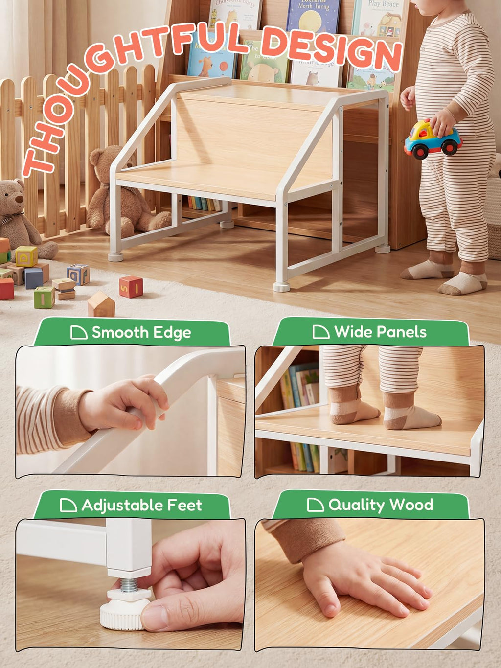 VBABY Toddler Step Stool for Kids, 2-in-1 Convertible Step Stool, Non-Slip Kids Potty Training Stool, Sturdy Wooden Step Stool for Bathroom, Kitchen & Sink