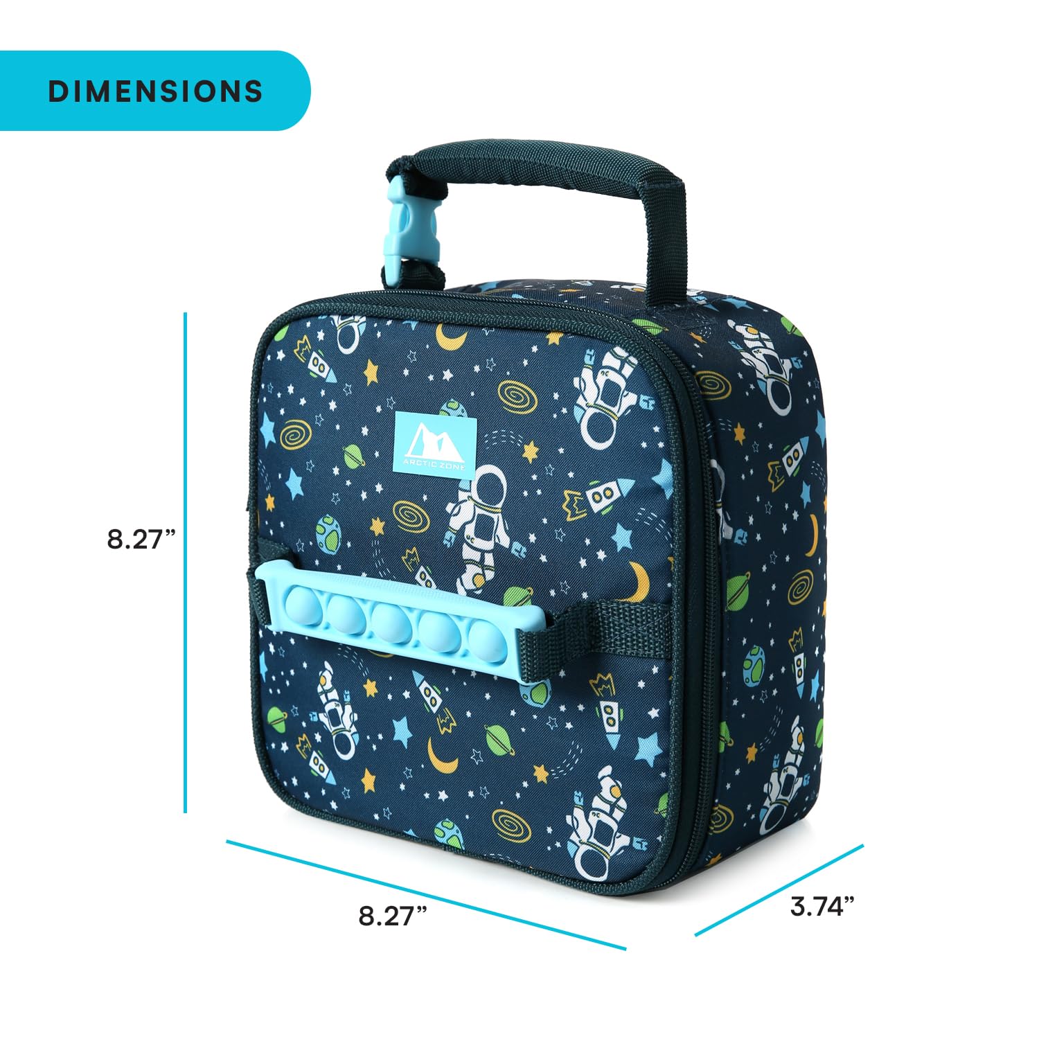 Arctic Zone Kids Lunch Box Combo with Gel Ice Pack and Sandwich Container, Insulated Bag for Travel Lunch, Sensory Fidget Toy Handle, Space Odyssey
