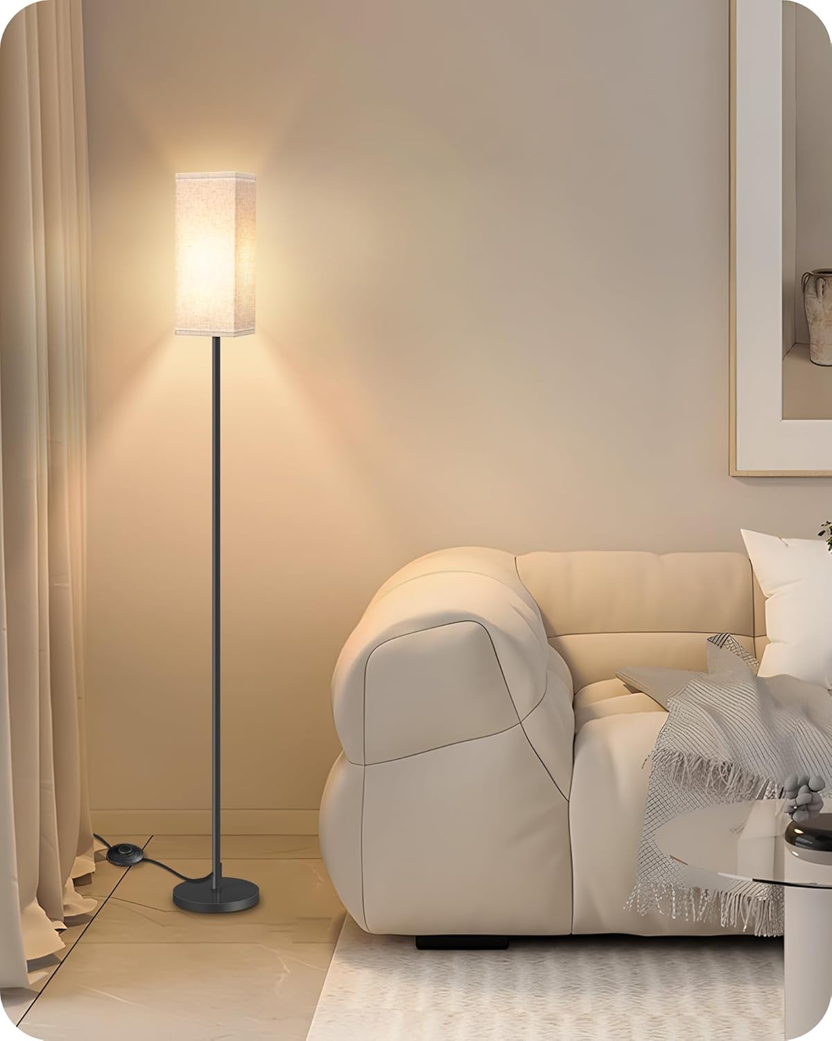 Skiennix Modern Floor Lamp - Minimalist Standing Lamp with Foot Switch | Black & Beige, ETL Listed
