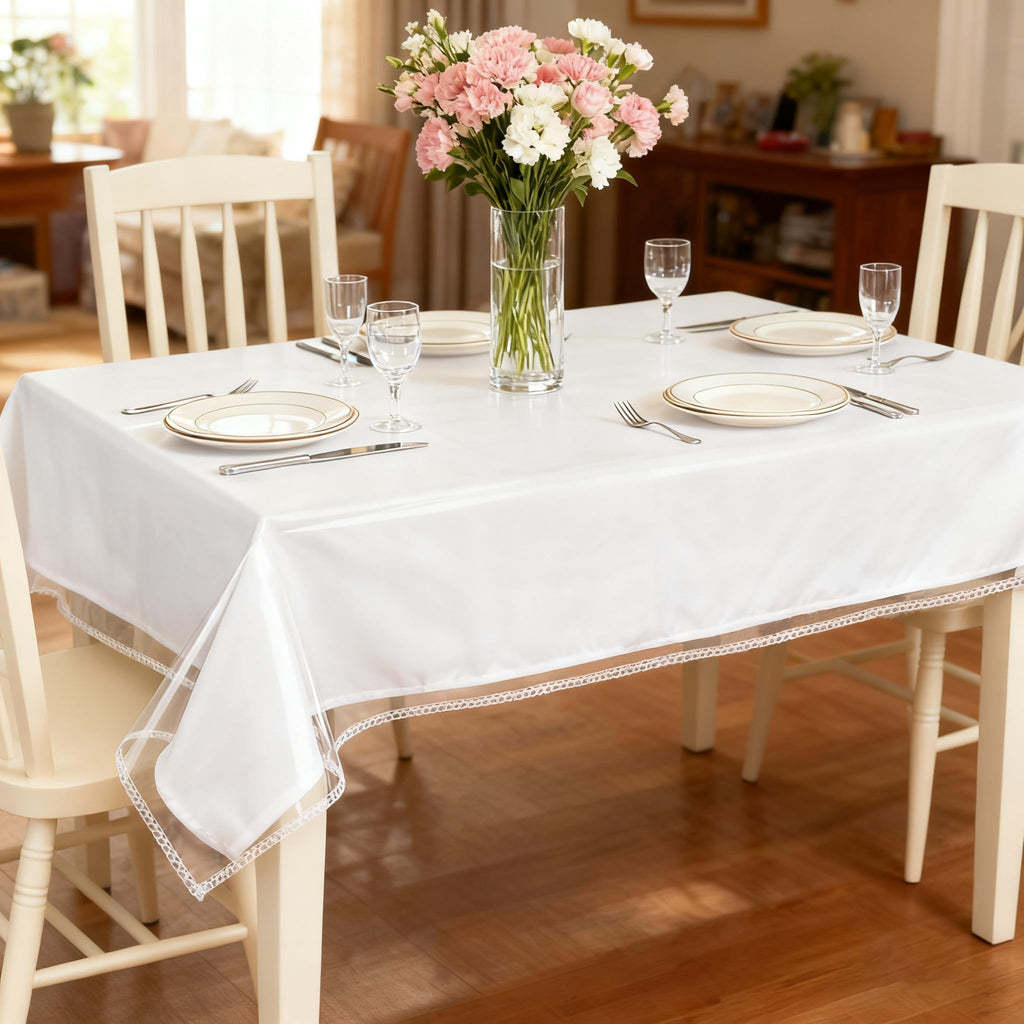 Clear Plastic Table Cover Protector 100% Waterproof Tablecloth Vinyl Rectangle Table Cloth Protector Crystal Clear Plastic Tablecloth Cover for Dining Tables Parties Camping 55" x 70" ,4-6 Seats