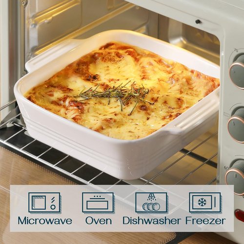 DOWAN 8x8 Ceramic Baking Dish - Square Casserole Pan with Handle for Lasagna & Brownies | 2 Quart, White