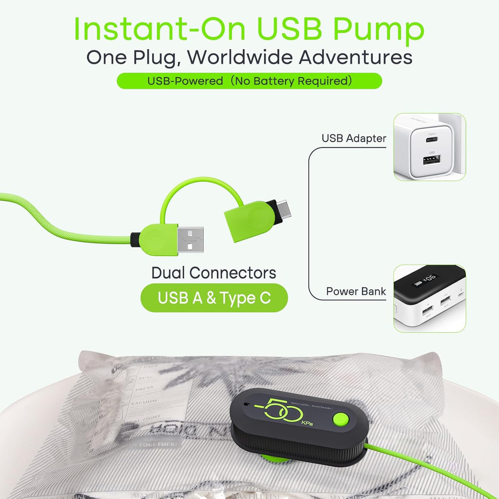 Vacbird Vacuum Bags - Travel Compression Packing Bags with USB Pump | 12 Pack Carry-On Size