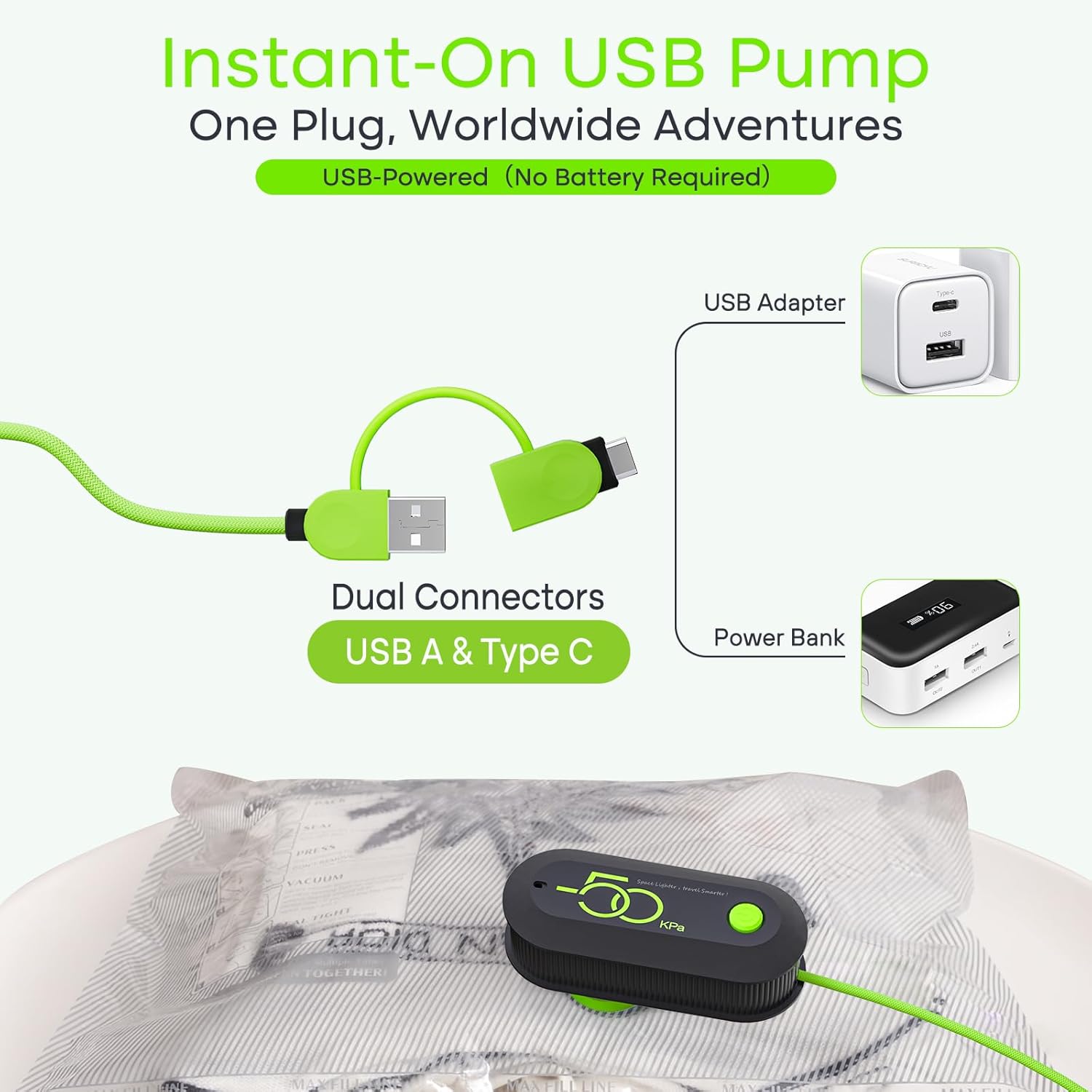Vacbird Vacuum Bags - Travel Compression Packing Bags with USB Pump | 12 Pack Carry-On Size