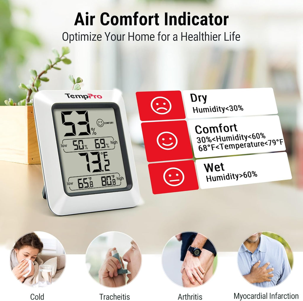 TempPro TP50 Digital Hygrometer - Accurate Indoor Thermometer & Humidity Gauge | 2-Piece Set