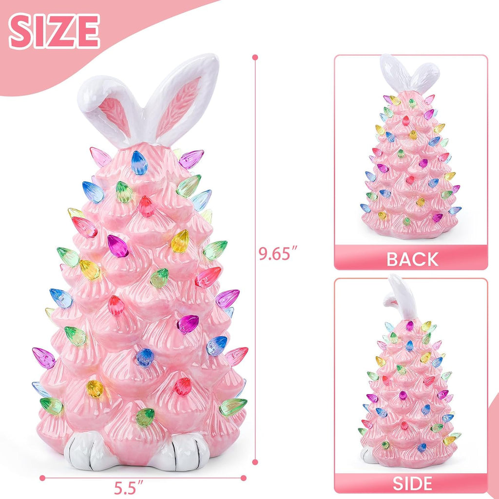 Skiennix Easter Bunny Decor - Glowing Ceramic Tree Night Light for Kids | Cute Indoor Tabletop Decoration (Pink)