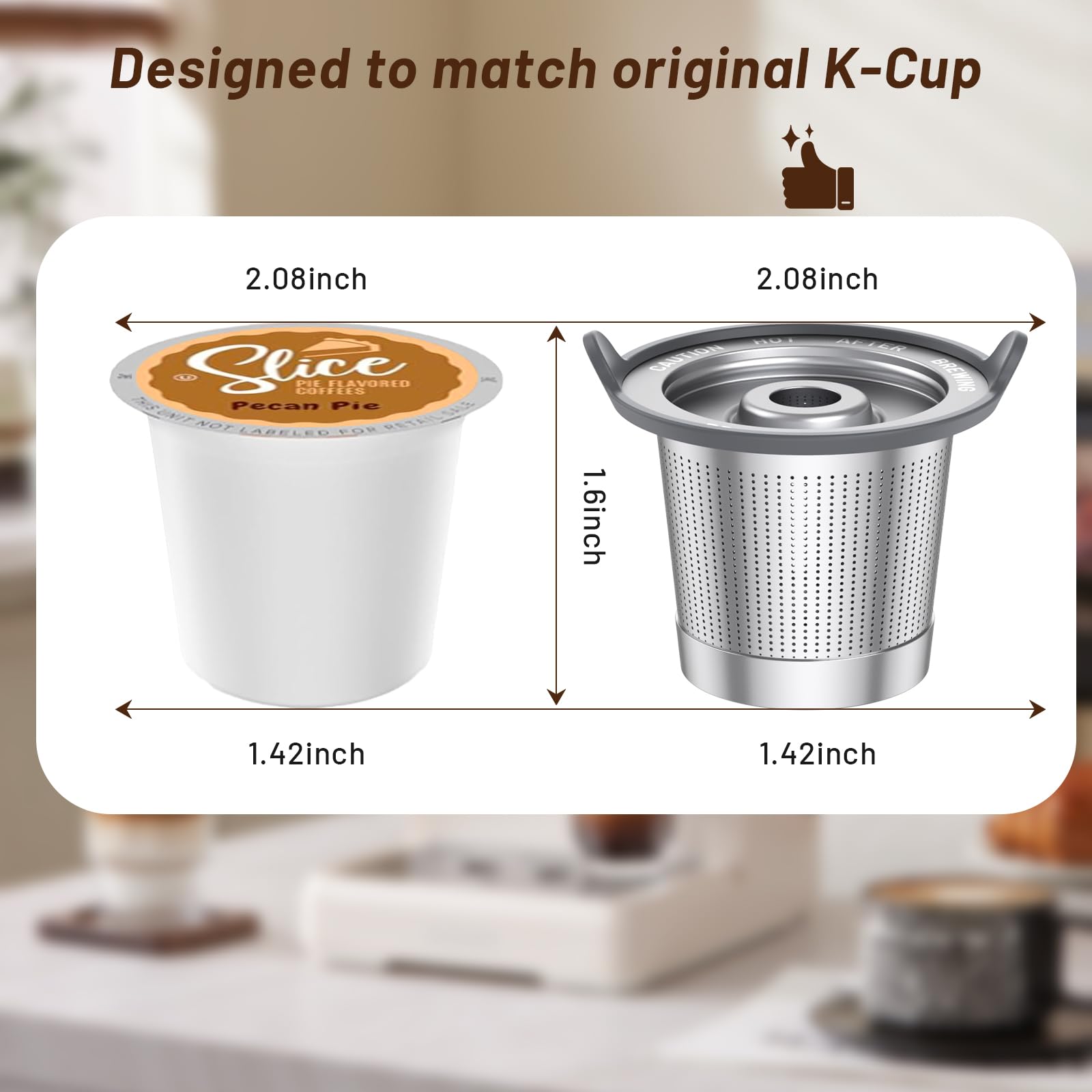 SEACOT ComfortGrip™ Stainless Steel Reusable K Cups, 2-Pack – Anti-Scald Silicone Lid, 304 Food-Grade Steel, BPA-Free, Easy-Clean Coffee Pods – Compatible with 1.0 Only (Not for 2.0)
