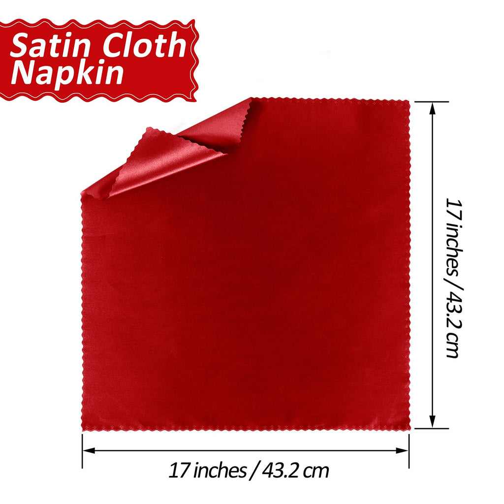 Horbaunal 100 Pack Satin Napkins 17" x 17" Square Dinner Napkins with Elegant Lace, Soft Cloth Napkins for Parties, Weddings, Events, Red