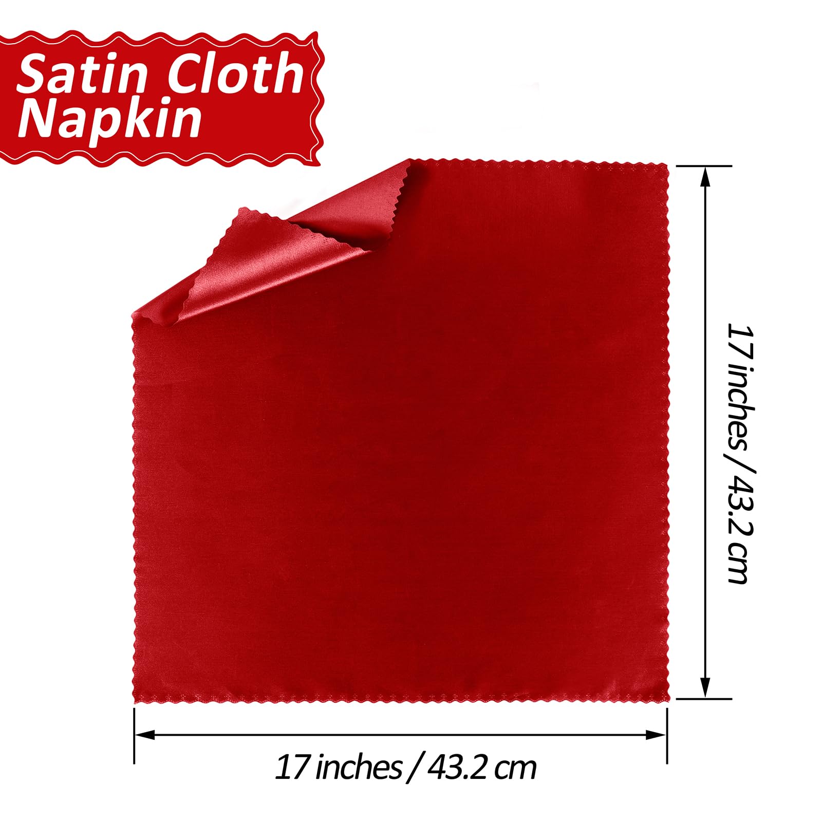 Horbaunal 100 Pack Satin Napkins 17" x 17" Square Dinner Napkins with Elegant Lace, Soft Cloth Napkins for Parties, Weddings, Events, Red