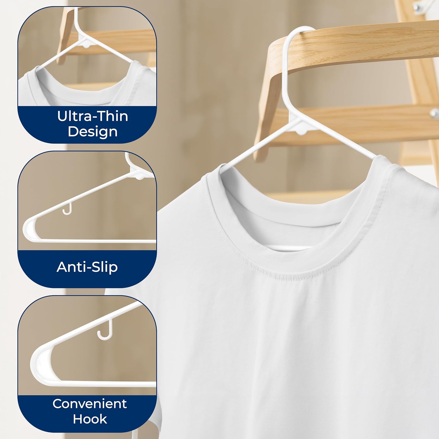 SereneLife Premium Plastic Hangers - Durable & Lightweight Clothes Organizers | 20 Pack in White