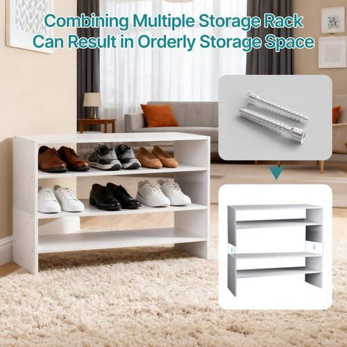 DUMOS 31 Inch Stackable White Shoe Rack, 2-Tier Wooden Storage Benches Organizer, Freestanding Entryway Bench for 6-9 Pairs Shoes, for Entryway, Office, Bathroom Use, White