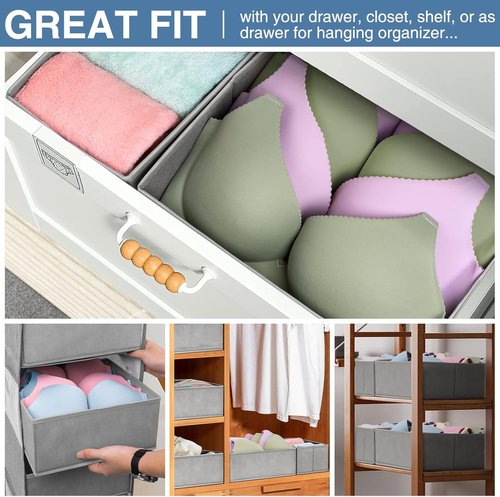 Criusia Drawer Organizer - 12 Pack Clothes Storage Bins for Nursery & Bedroom - Grey Drawer Dividers for Socks, Underwear & Accessories