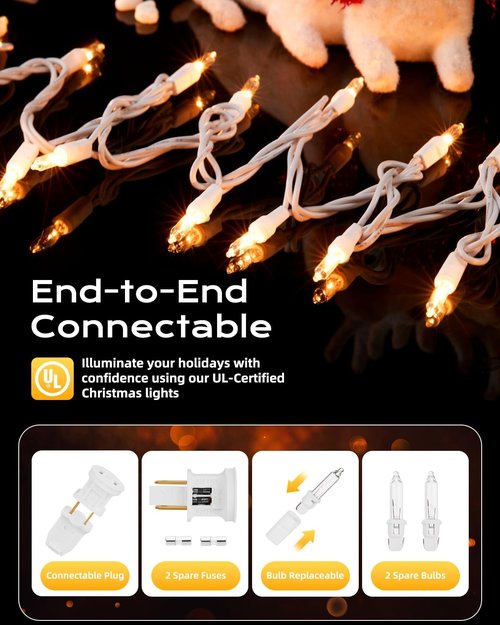 Brightown Christmas Lights - 100-Count Clear Mini String Lights | 20ft Indoor Holiday Decor, White Wire