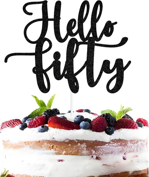 Hello Fifty | 50 & Fabulous Cake Topper - Celebrate 50 Years with Stylish Party Decorations