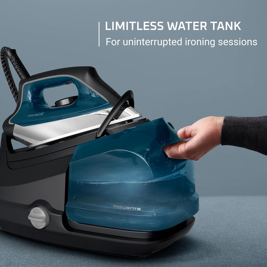 Rowenta Professional Iron Steamer - Fast Heat Up, 1.1L Removable Tank, Stainless Steel Soleplate | Blue DG8624