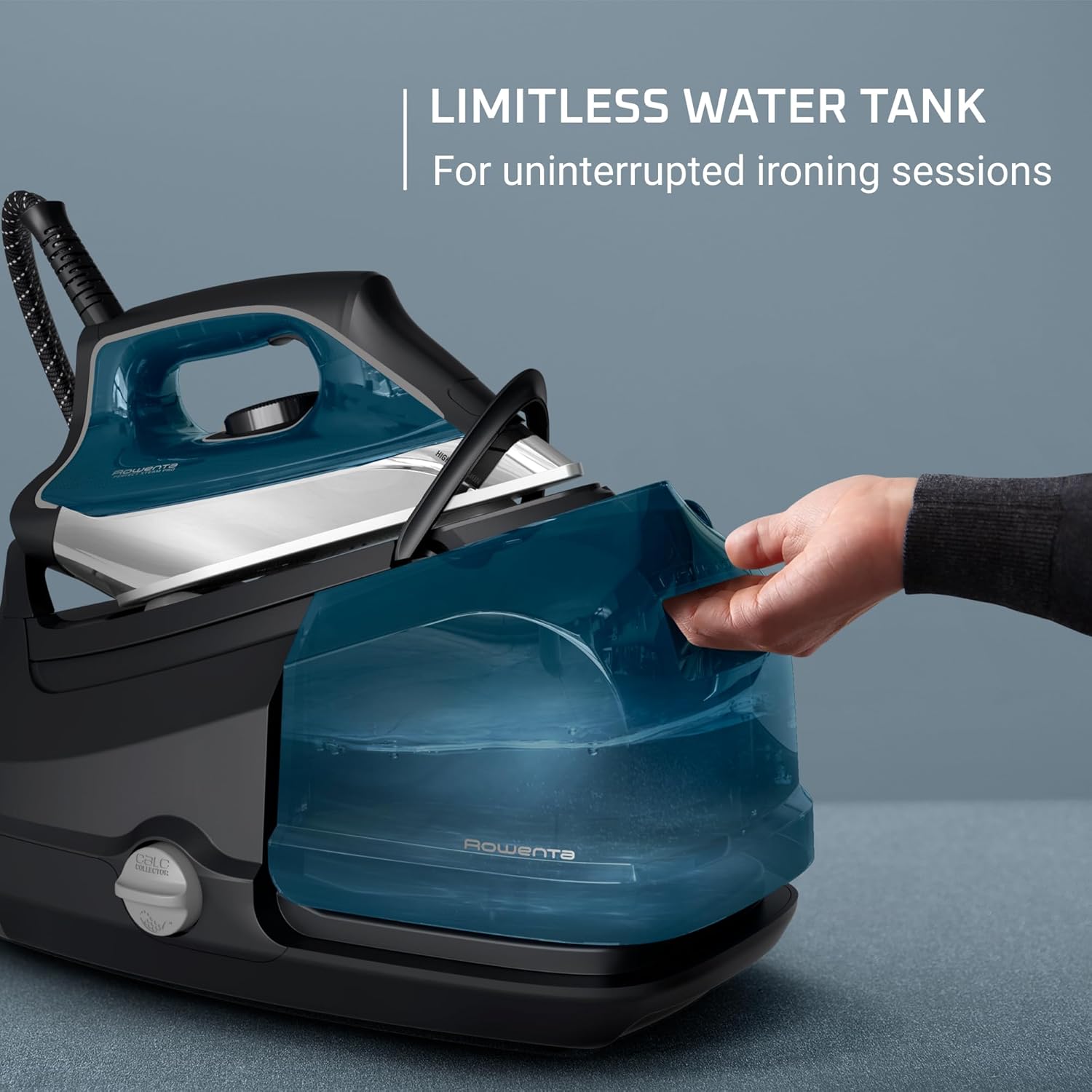 Rowenta Professional Iron Steamer - Fast Heat Up, 1.1L Removable Tank, Stainless Steel Soleplate | Blue DG8624