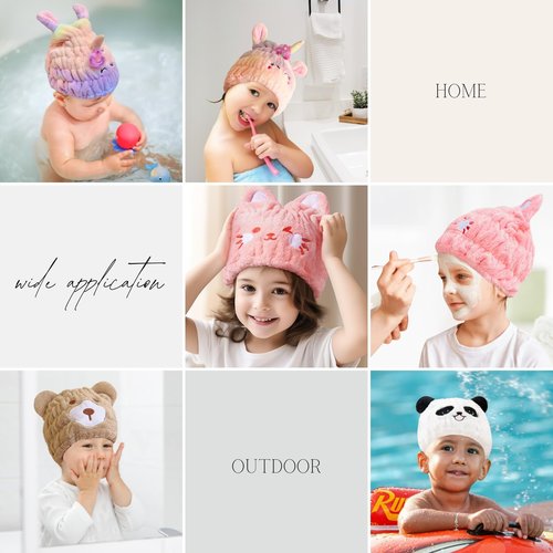LCBD Microfiber Hair Towel Wrap for Kids, Pink Cat Dry Hair Cap Suck Water, Absorbent Quick Girls Boys Hair Drying Towel, Lightweight Bouncy Hat Headscarf