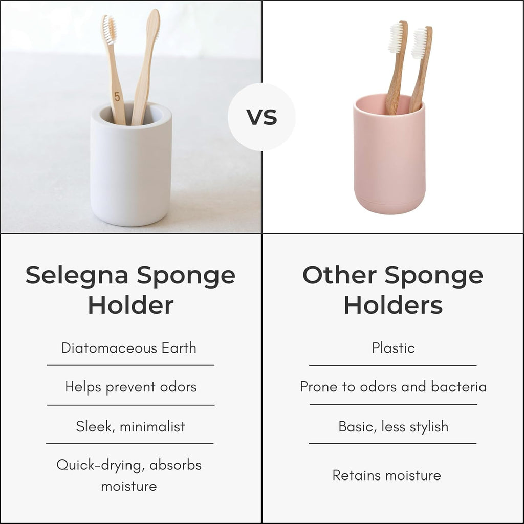 Selegna Diatomite Toothbrush Holder - Quick Drying Bathroom Organizer for Electric Toothbrushes | Beige