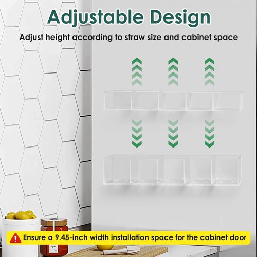 Straw Holder for Cabinet Door, 9.45”Large Acrylic Reusable Tumbler Straw Organizer Storage Dispenser with Double Sided Adhesive,Under Cabinet & Wall Mount Drinking Straw Storage, Easy to Install