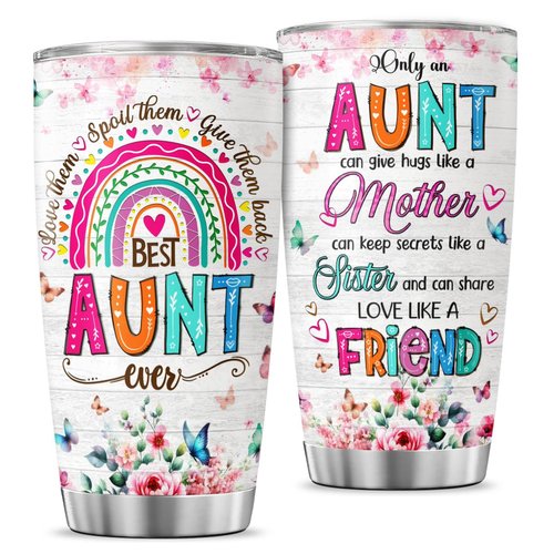 JENOIS Auntie, Aunt Gifts, Tumbler 20 Oz With Lid And Straw, Best Aunt Like Mother