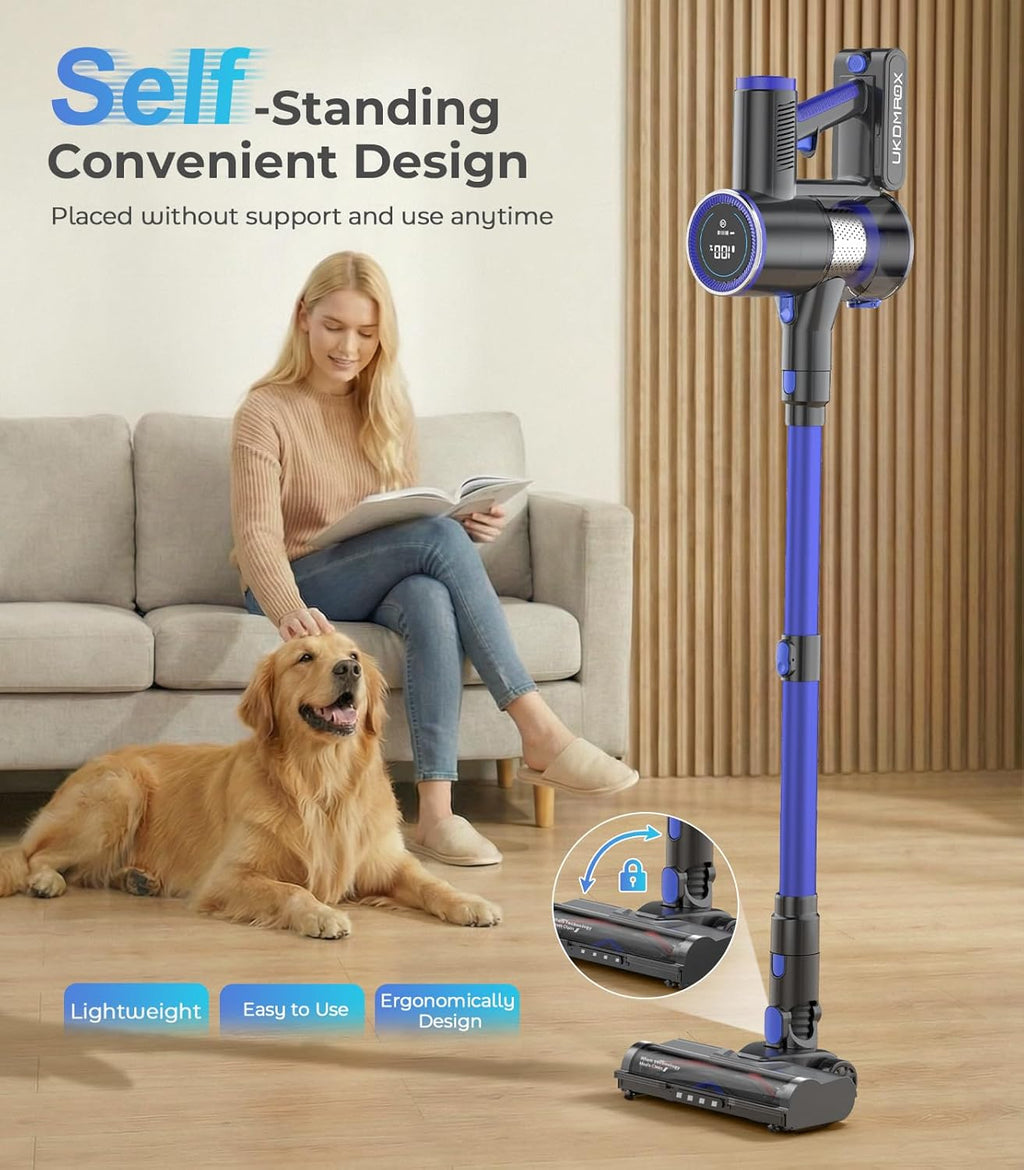 Skiennix Cordless Vacuum Cleaner - 550W Power, 50KPa Suction, 45 Minutes Runtime | Anti-Tangle Brush & LED Display for Hardwood, Carpet, Pet Hair