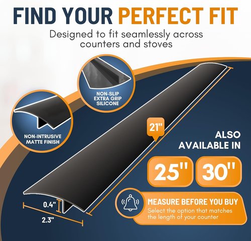 Linda’s Essentials Silicone Stove Gap Covers - Heat Resistant 21-Inch Oven Gap Filler | Easy to Clean Black (2 Pack)