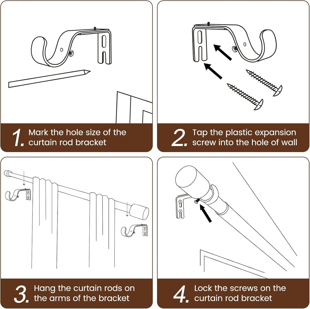 Skiennix 1” Diameter Adjustable Curtain Rods - Heavy Duty 30-60 Inch, Matte White, 2 Pack for 30-54 Inch Windows
