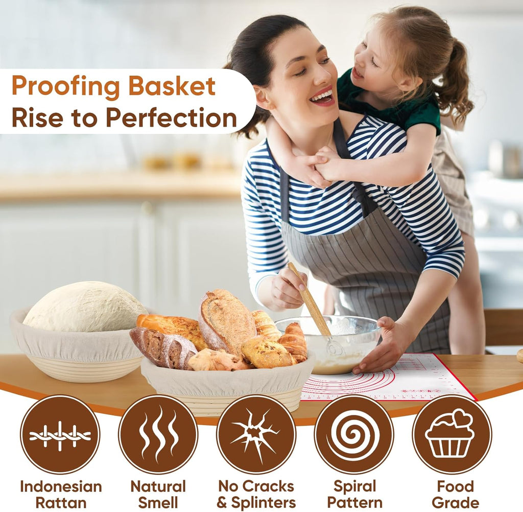 Round & Oval Bread Proofing Basket Set by [Brand Name] | 9" & 10" Sourdough Baking Tools for Artisan Bakers