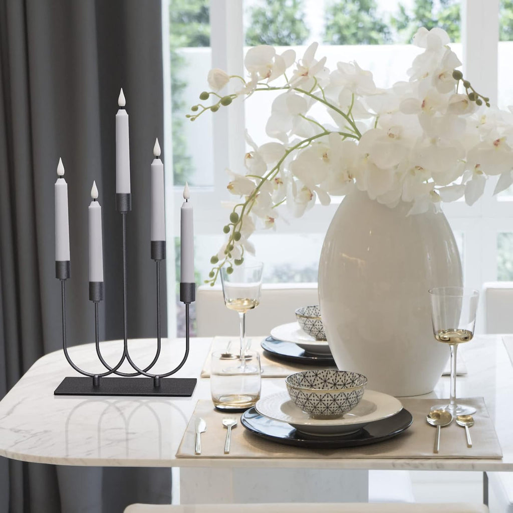 Smtyle Black Metal Fireplace Candelabra - Elegant Tapered Candle Holders | 5 Iron Holders for Gothic Table Centerpiece
