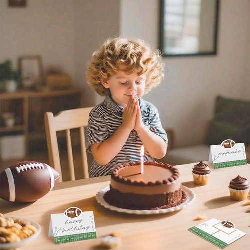 24 Pcs Football Buffet Food Labels, Sprots Themed Folded Place Cards and Tent Name Cards for Boy Birthday and Baby Shower Party Table Setting Decorations Supplies (Football)