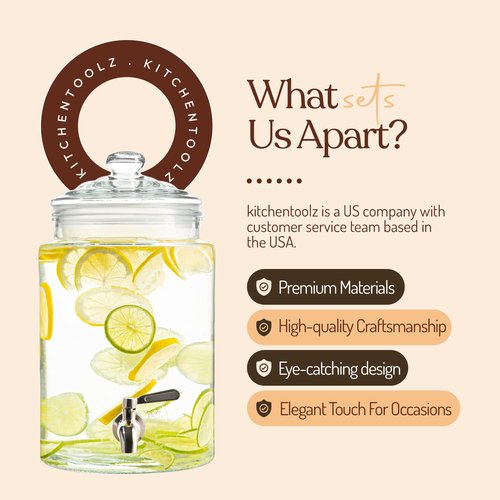 Large Glass Drink Dispenser with Spout – 1.5 Gallon Tall Mason Jar Style Beverage Server with Airtight Lid & Metal Spigot for Water, Tea, Juice, Punch, or Cocktails