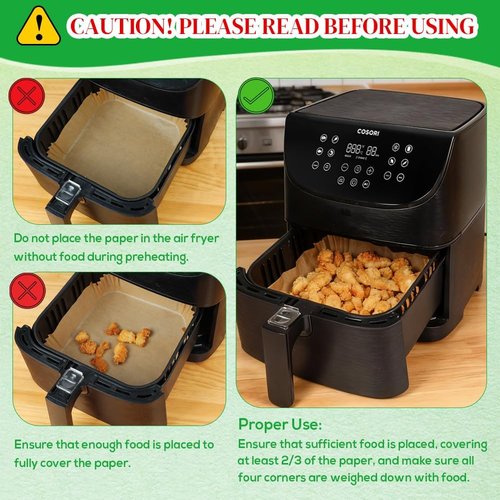 BYKITCHEN 300PCS Disposable Air Fryer Paper Liners - 8in Square Parchment for Ninja & Cosori Air Fryers