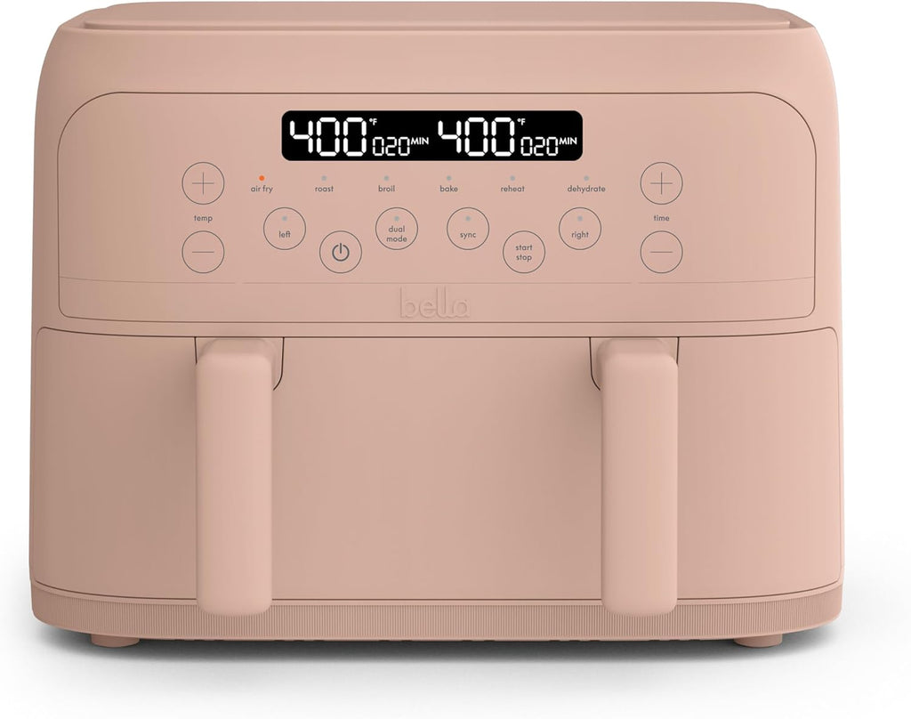Bella 4 Qt TriZone Air Fryer - EverGood™ Ceramic Nonstick, Dual Basket Design | Digital Touchscreen, 1200W