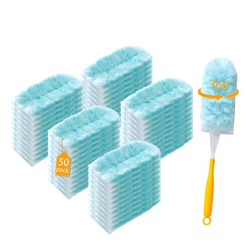 50 Count Duster Refills for Swiffer Dusters with 2 Handle, 360° Heavy Duty Duster for Swiffer Duster Refill,4X Microfibers Disposable Duster Refills Kit for Cleaning Home, Office, Corners, Blinds