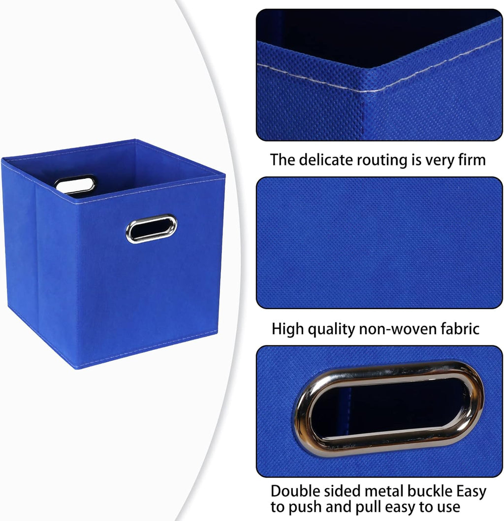 Skiennix Fabric Cube Storage Bins - Foldable Organizers with Dual Handles | Set of 6, Dark Blue