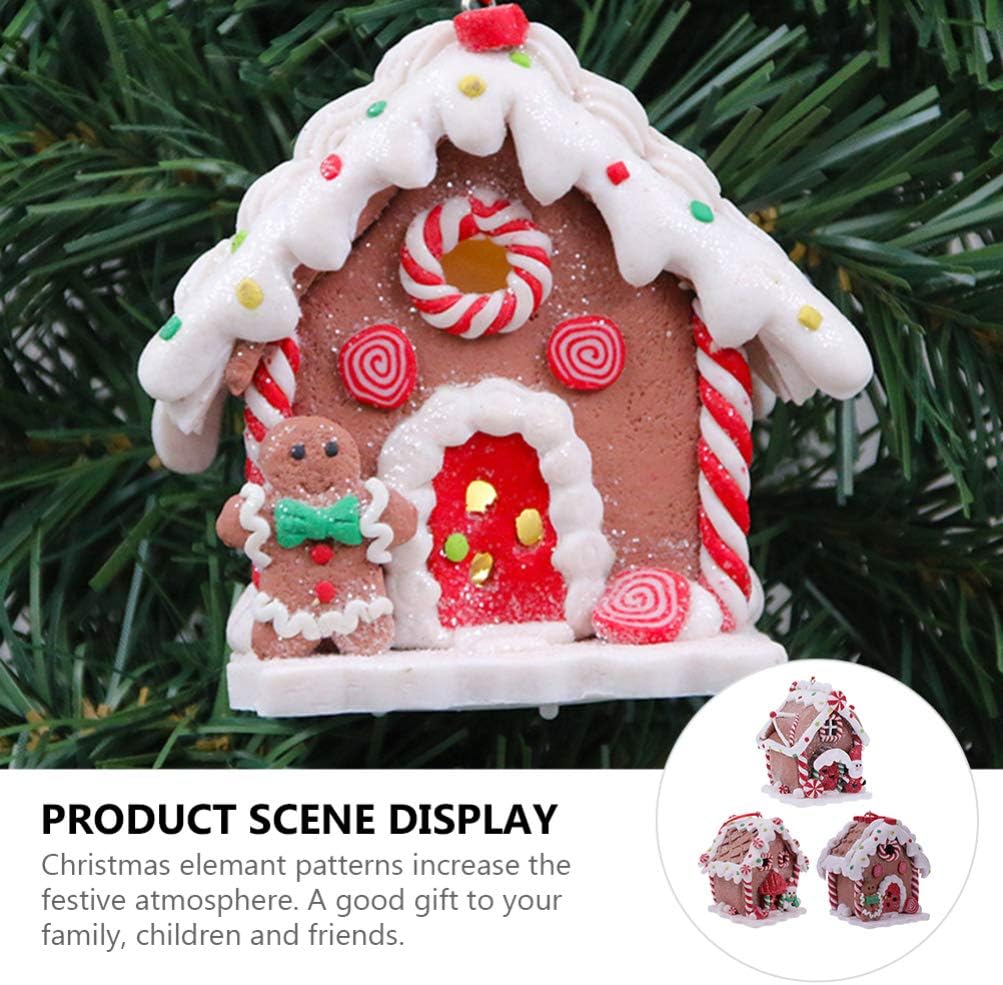 Toyvian Gingerbread House Ornaments - LED Christmas Village Decor with Santa & Snowman Figures | 3 Pcs Set