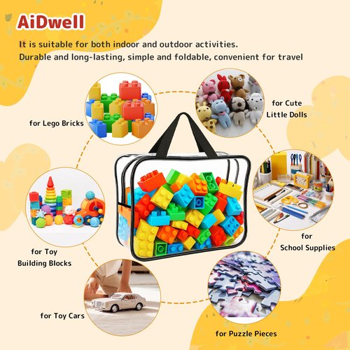 AiDwell Widened X-Large Toy Storage Bags 12.99 x 9.45 x 7.09 in 6 Packs Reusable Clear PVC Board with Zipper Travel Waterproof Organizer Bags Game Storage for Puzzles, Building Blocks, Board Game