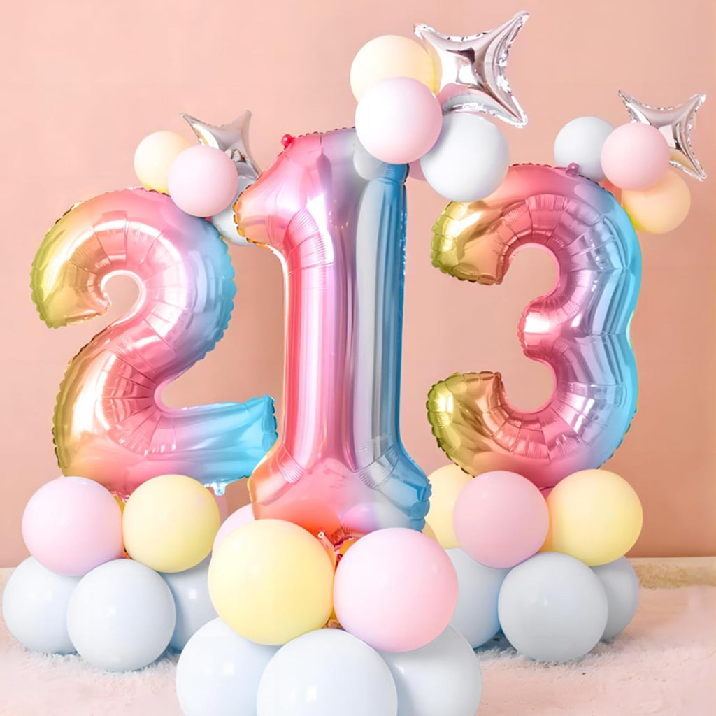 Skiennix 40-Inch Giant Rainbow Number 3 Balloon - Helium Mylar Foil for Birthday & Baby Shower Decor