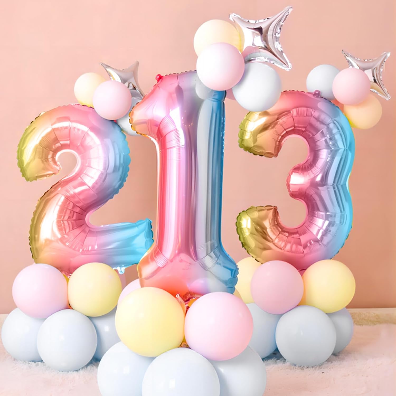Skiennix 40-Inch Giant Rainbow Number 3 Balloon - Helium Mylar Foil for Birthday & Baby Shower Decor