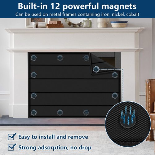 Magnetic Fireplace Blanket for Heat Loss Indoor Fireplace Covers Keep Drafts Out Stops Heat Loss Fireplace Draft Stopper with Built-in 12 Strong Magnet for Iron Fireplace Frame Fireplace Screen 39x36