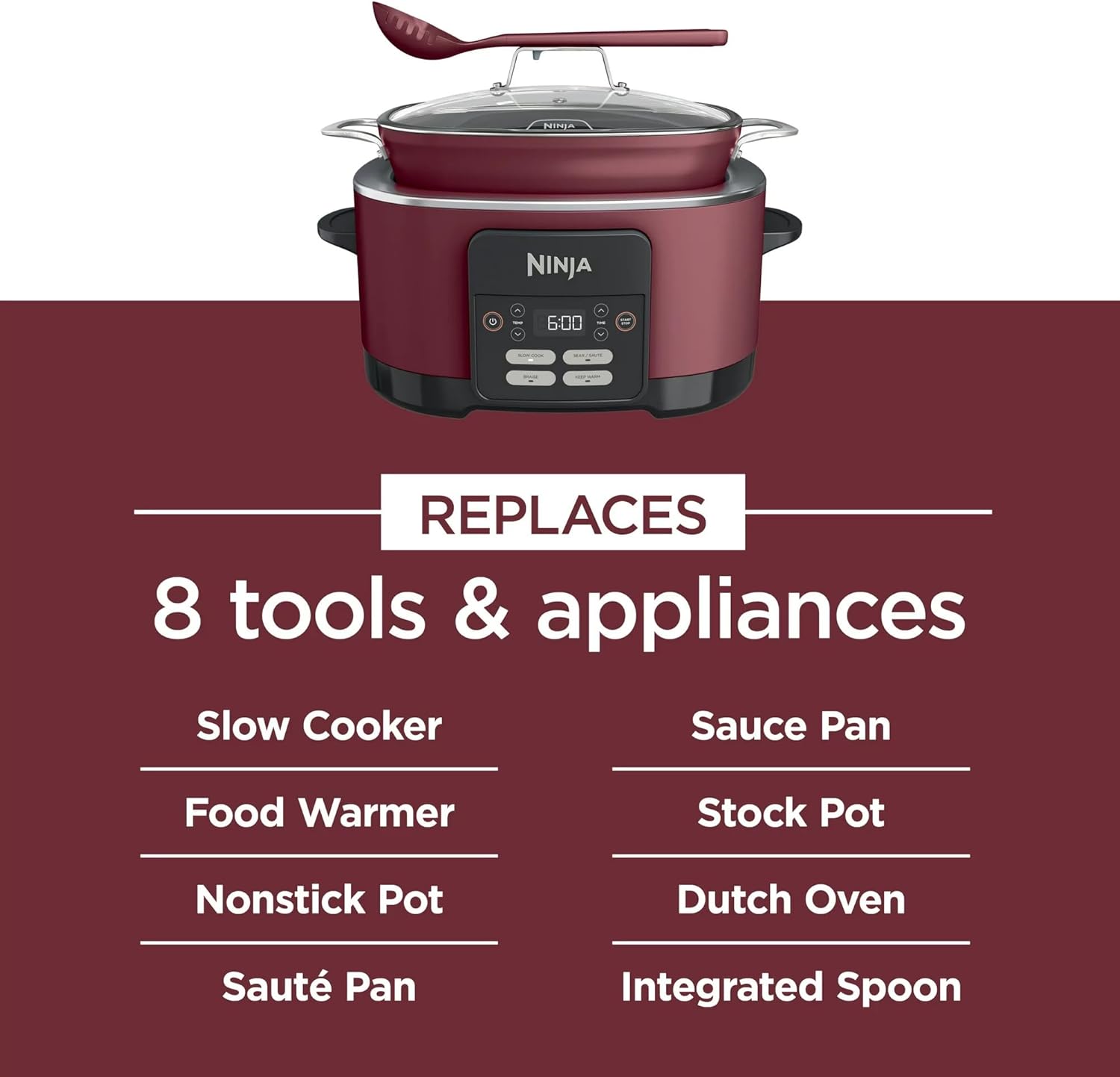 Ninja MC1000 Foodi PossibleCooker - 8.5 Quart Multi-Cooker with 4-in-1 Functionality & Glass Lid