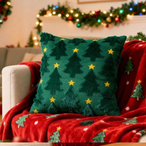 Hongsome Green Christmas Decor - Soft Plush Faux Fur Throw Pillow Covers | 18x18in Set of 2 for Holiday Home Decor