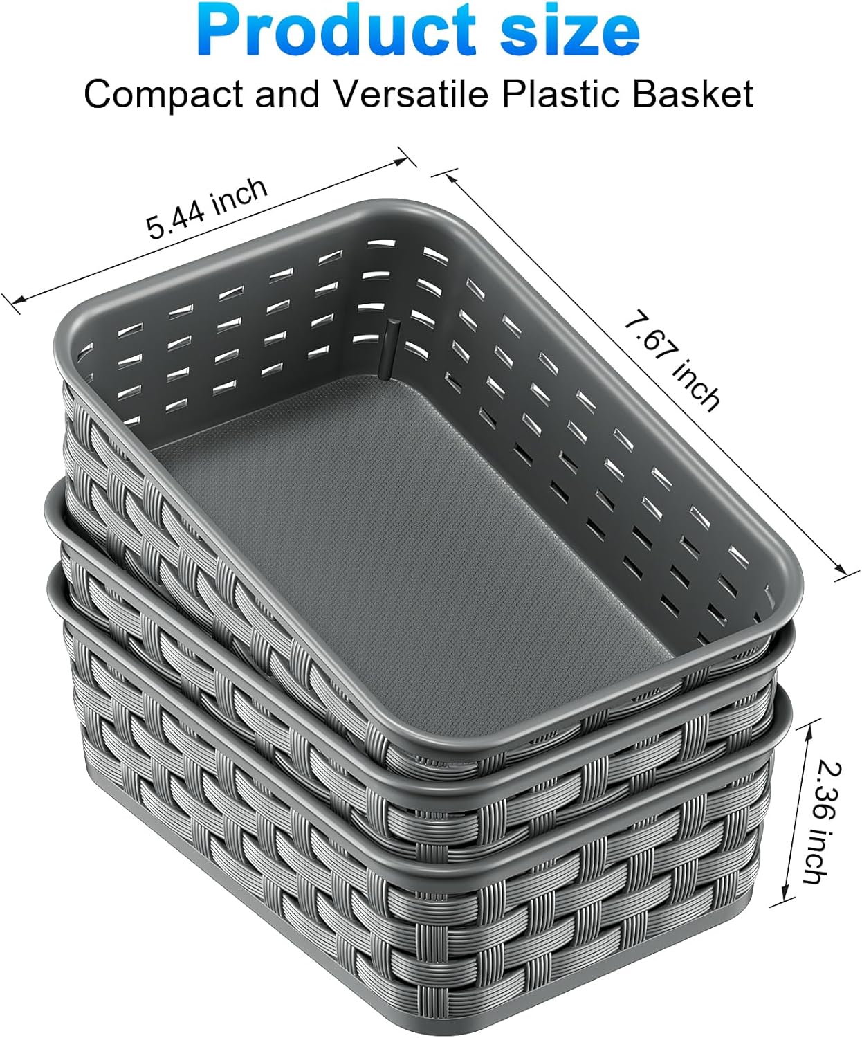 Small Plastic Storage Baskets - 3 Pack Organizing Bins for Laundry, Kitchen, and Pantry | Dark Gray