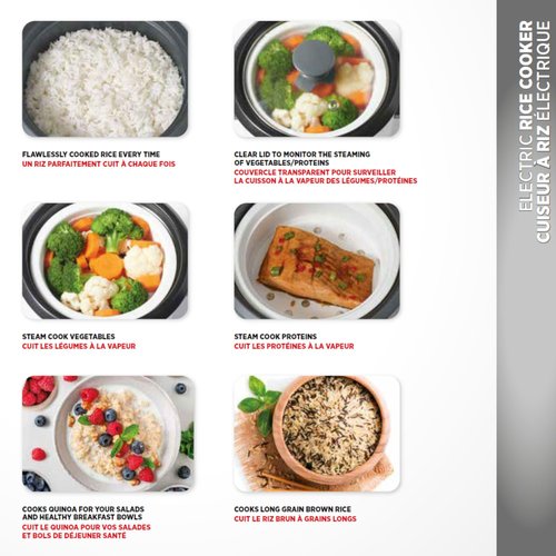 Starfrit Electric Rice Cooker - 6 Cups - Steamer Basket, Measuring Cup & Service Spoon - 300W - Makes Perfect Rice!