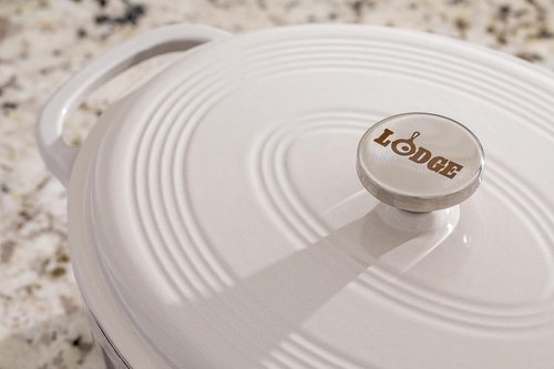 Lodge 7 Quart Enameled Cast Iron Dutch Oven - Versatile Cooking & Baking - Oven Safe to 500°F - Oyster White