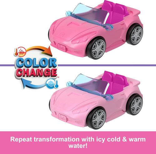 Barbie Mini Toy Vehicle Playset - Convertible Car with Color-Change Surprise & Doll Accessory