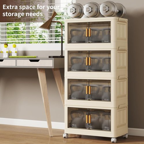 28 Qt Plastic Storage Bins - Stackable Organizer with Lid & Wheels | 4-Pack for Home Organization