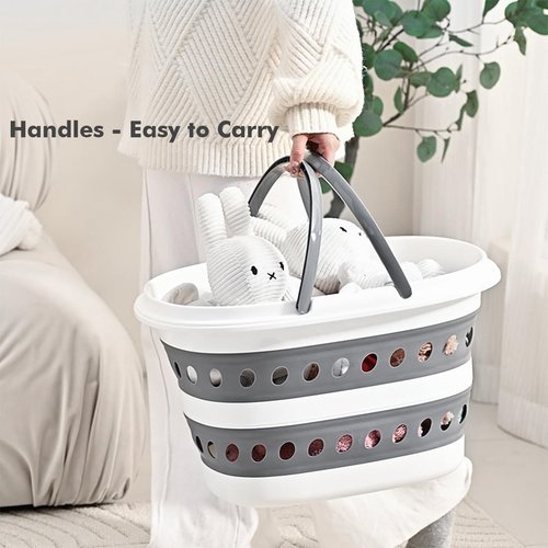 2 Packs Collapsible Laundry Baskets with Handles 7.4 Gallon Heavy Duty Laundry Basket Rectangle Pop Up Silicone Laundry Bucket Small Portable Storage Organizer Collapse Basket Small Room Organization