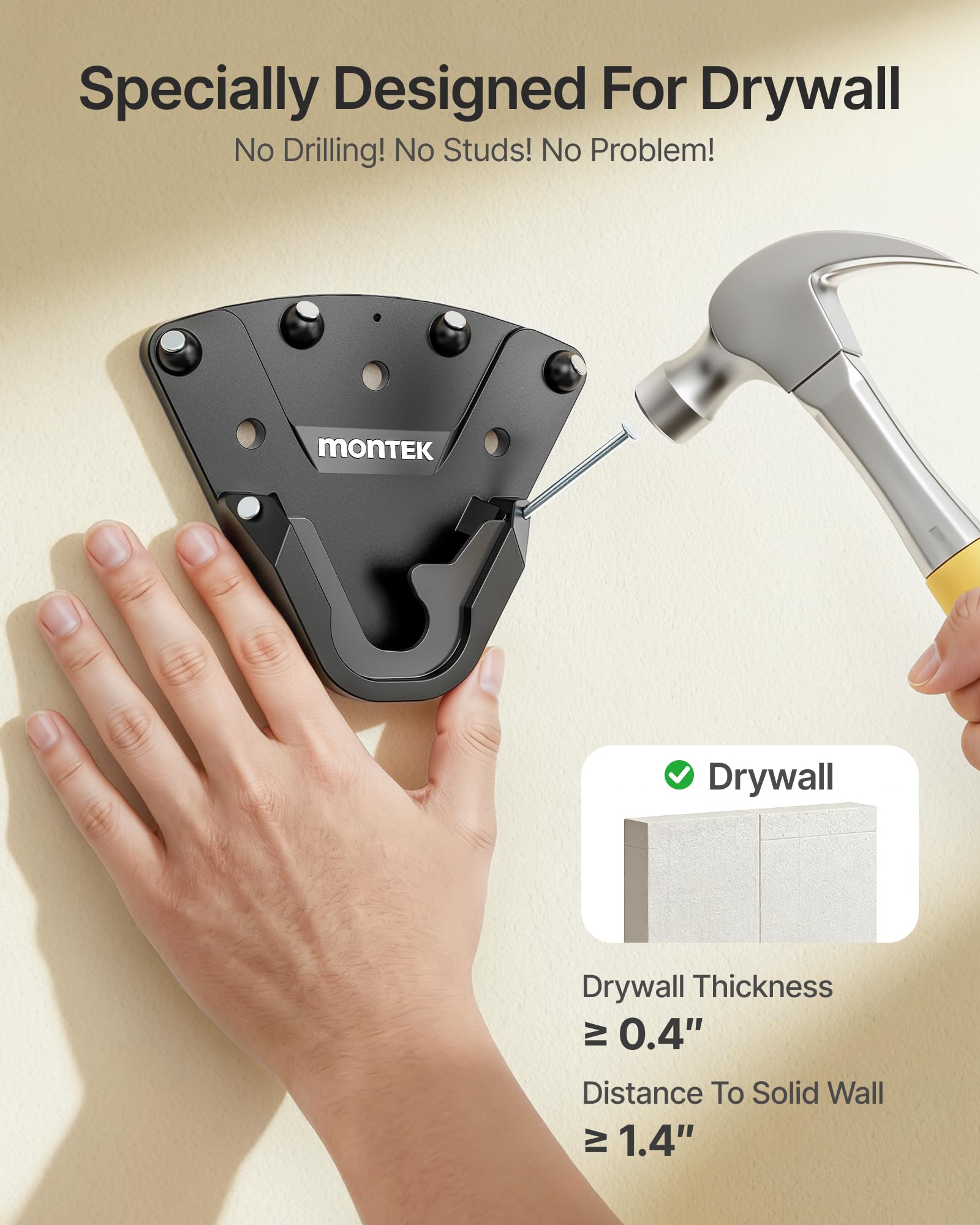 monTEK No Stud TV Wall Mount for 32-100 Inch TVs, Holds up to 220 lbs, Heavy Duty Studless No Drill TV Mount for Drywall & Concrete, Ultra Slim 0.9" Low Profile, Max VESA 1000x600mm, Renter-Friendly