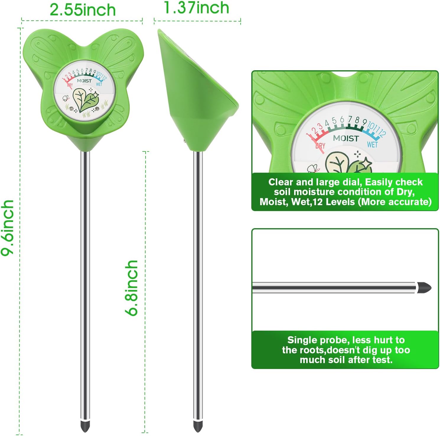UNIWA Soil Moisture Meter - Essential Plant Water Monitor for Indoor & Outdoor Gardening | No Battery Required