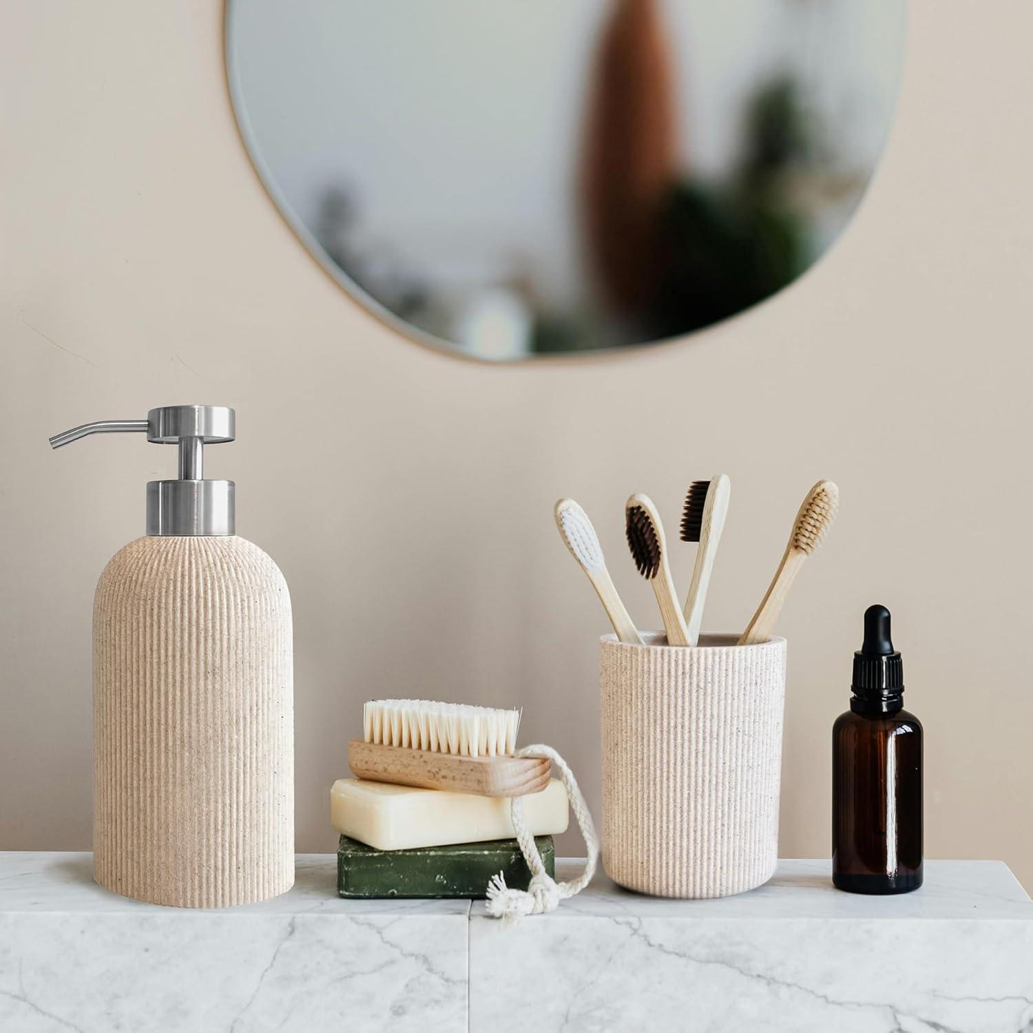 Skiennix Toothbrush Holder - Modern Sand Beige Bathroom Organizer | Rust-Proof Unbreakable Resin